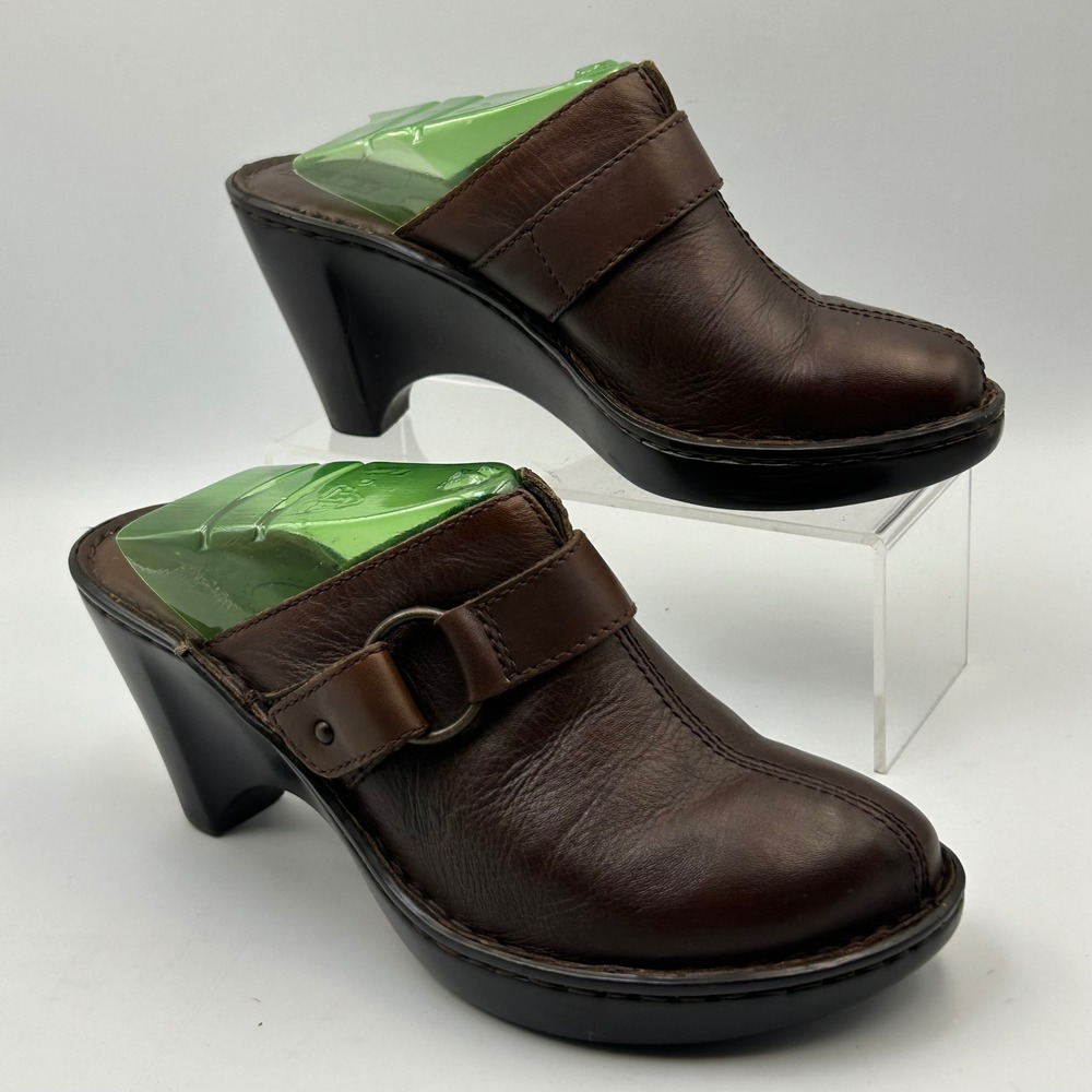 Born Clogs Womens 8 Brown Leather Buckle Block Heel Mules Boho Dark Academia